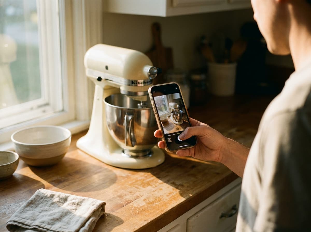 Snapping a photo of a stand mixer to catalog it